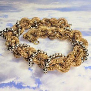 Chunky Antique Gold tone Braided Choker Necklace